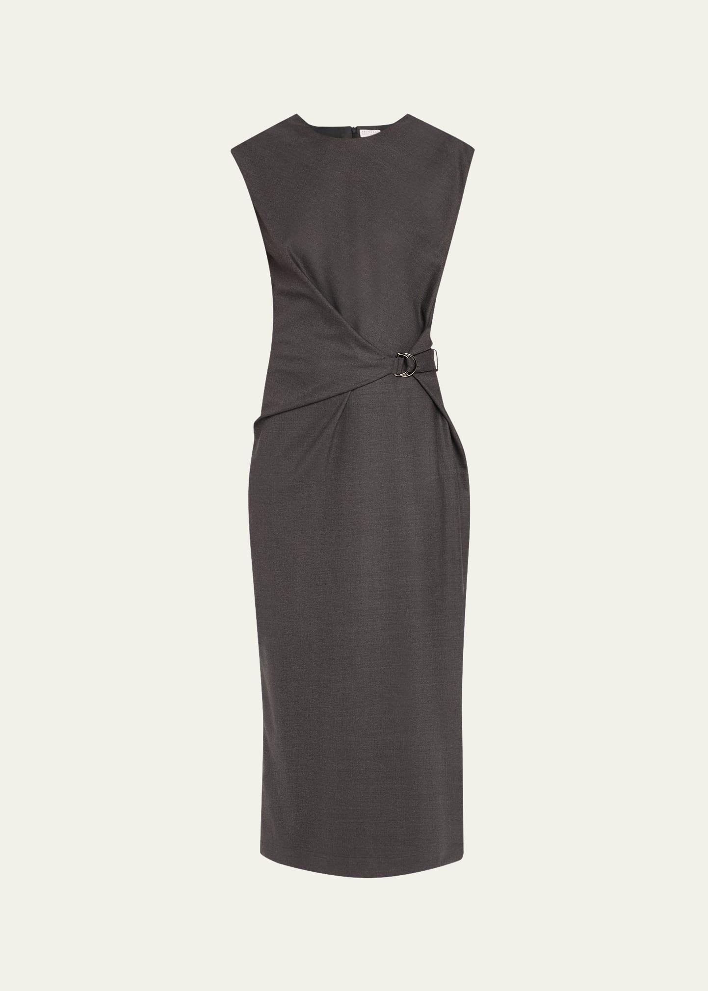sleeveless stretch twill wool wrap midi dress