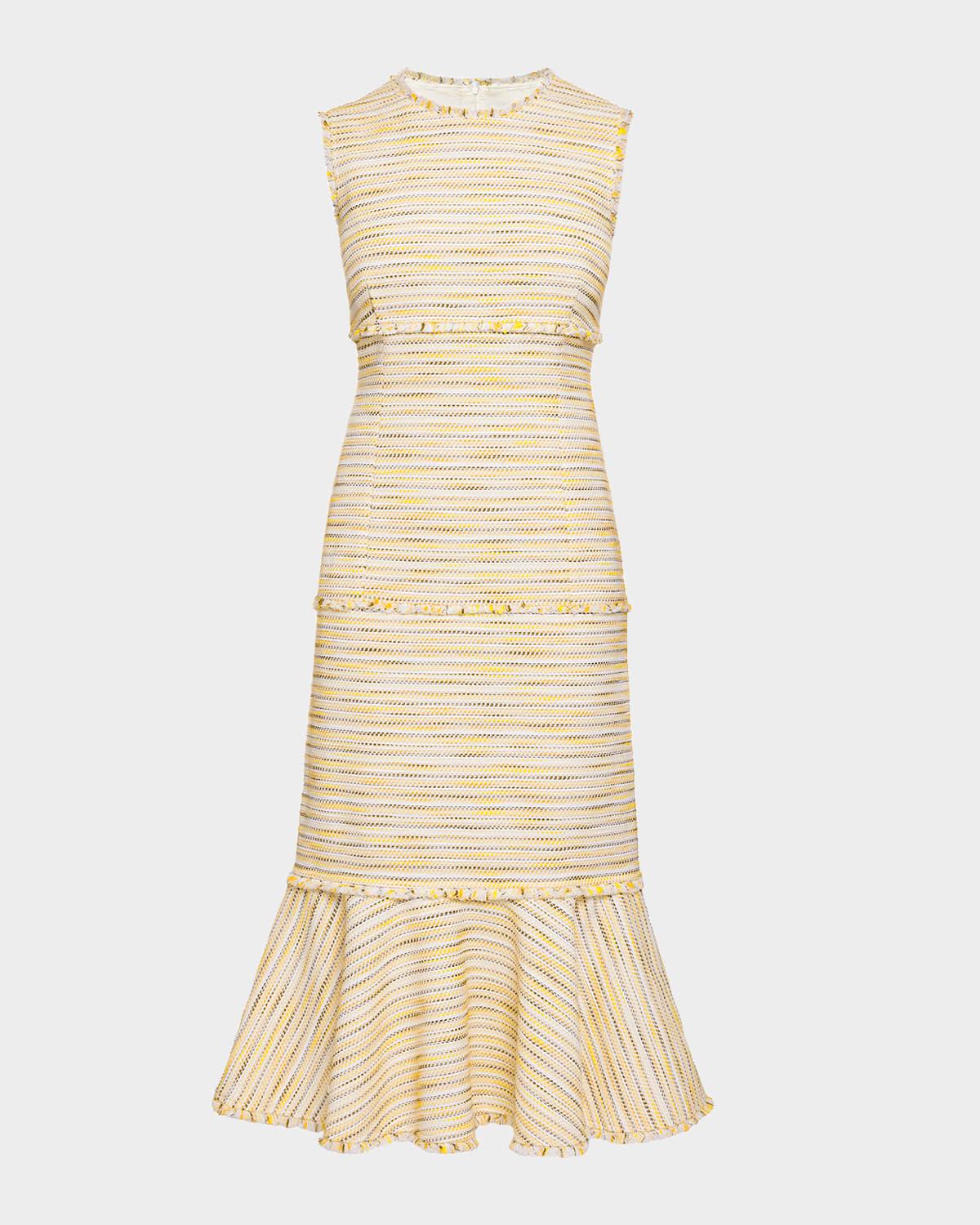 sleeveless striped tweed midi dress