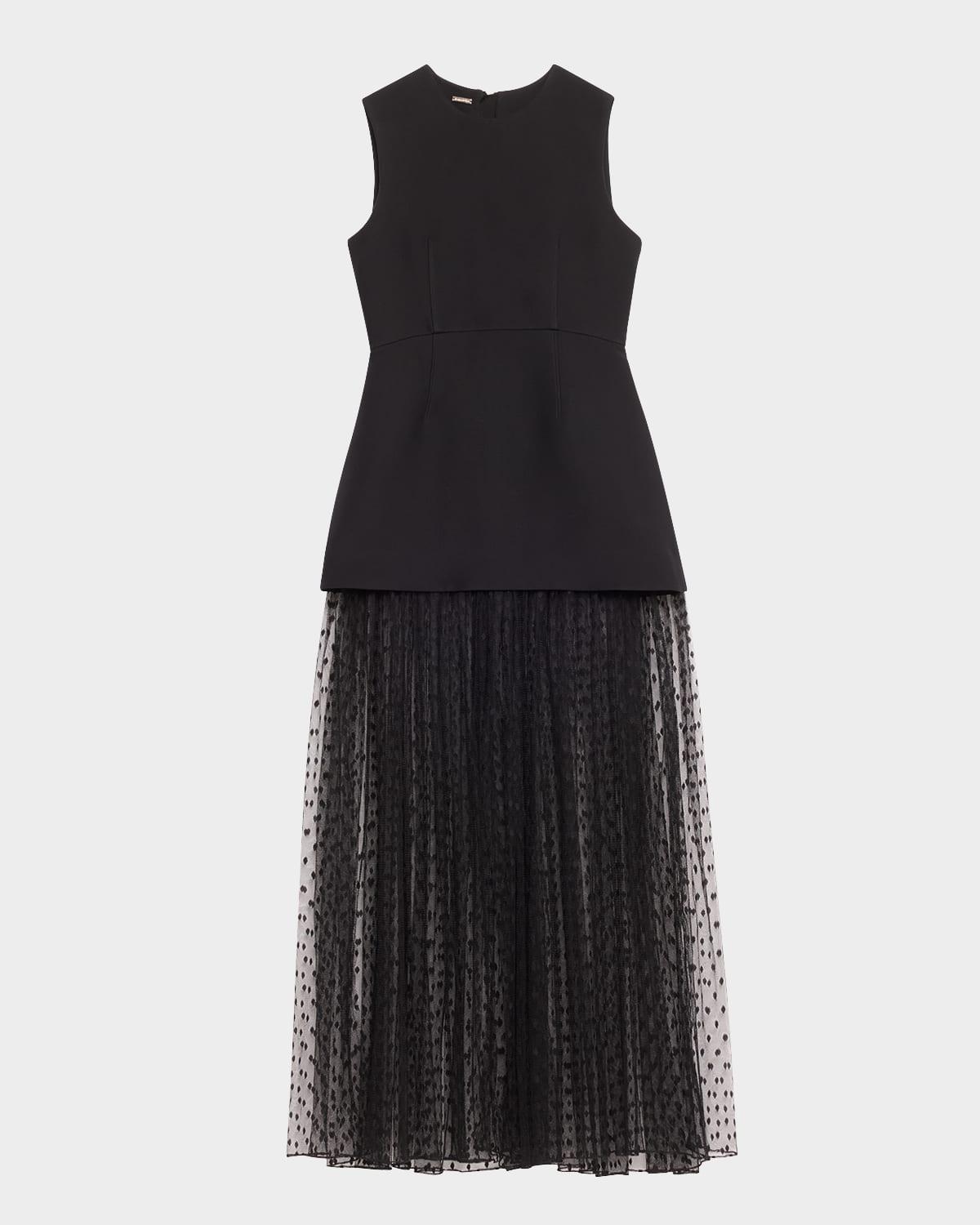 sleeveless swiss-dot tulle peplum gown