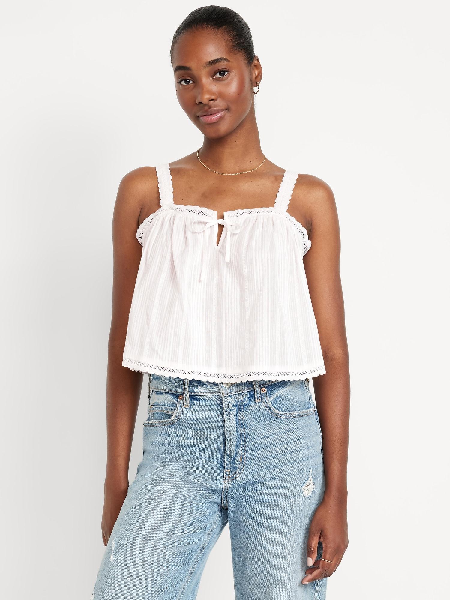 sleeveless textured-dobby top