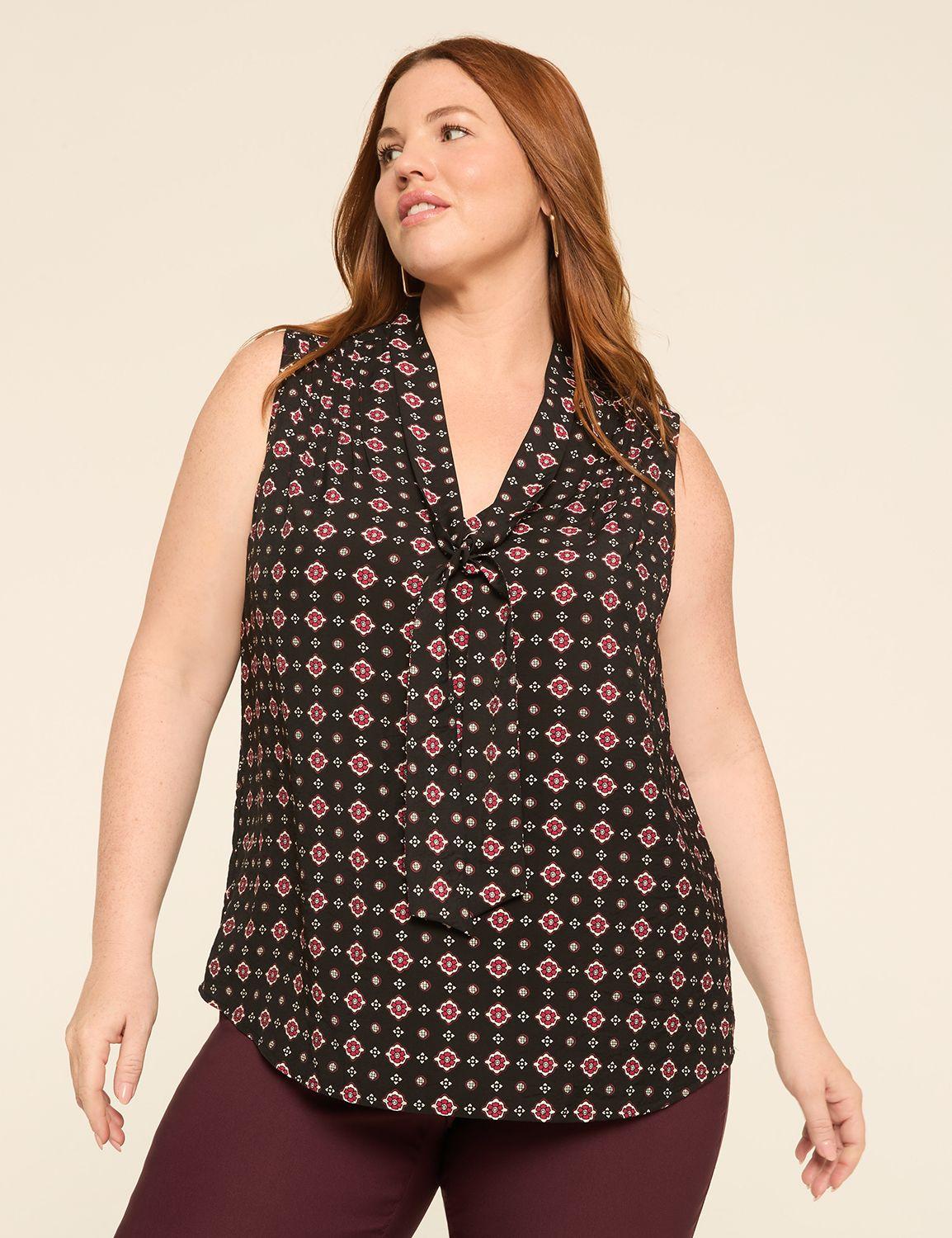 sleeveless tie-neck pintuck-detail top