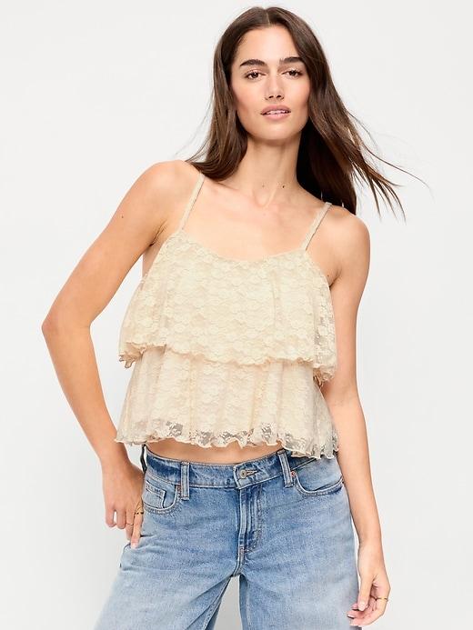 sleeveless tiered lace ruffle top
