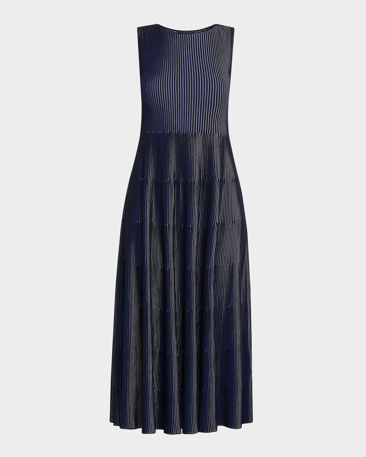 sleeveless tiered striped knit midi dress