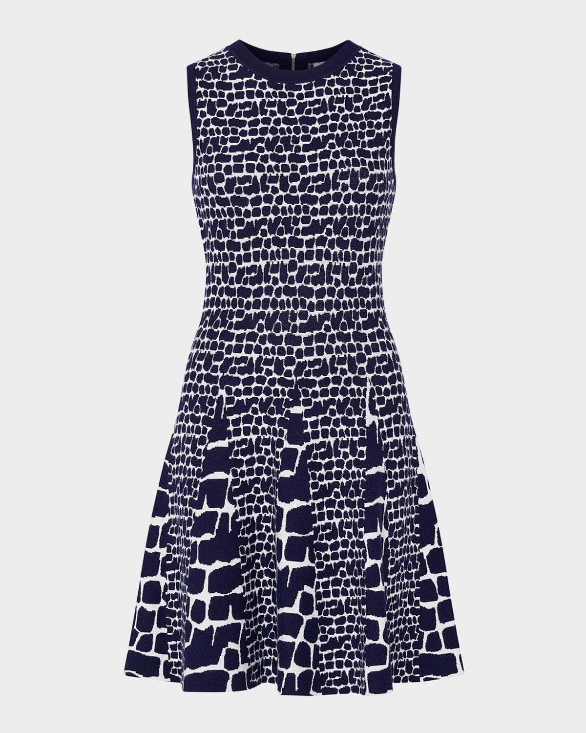 sleeveless tile wave jacquard mini dress