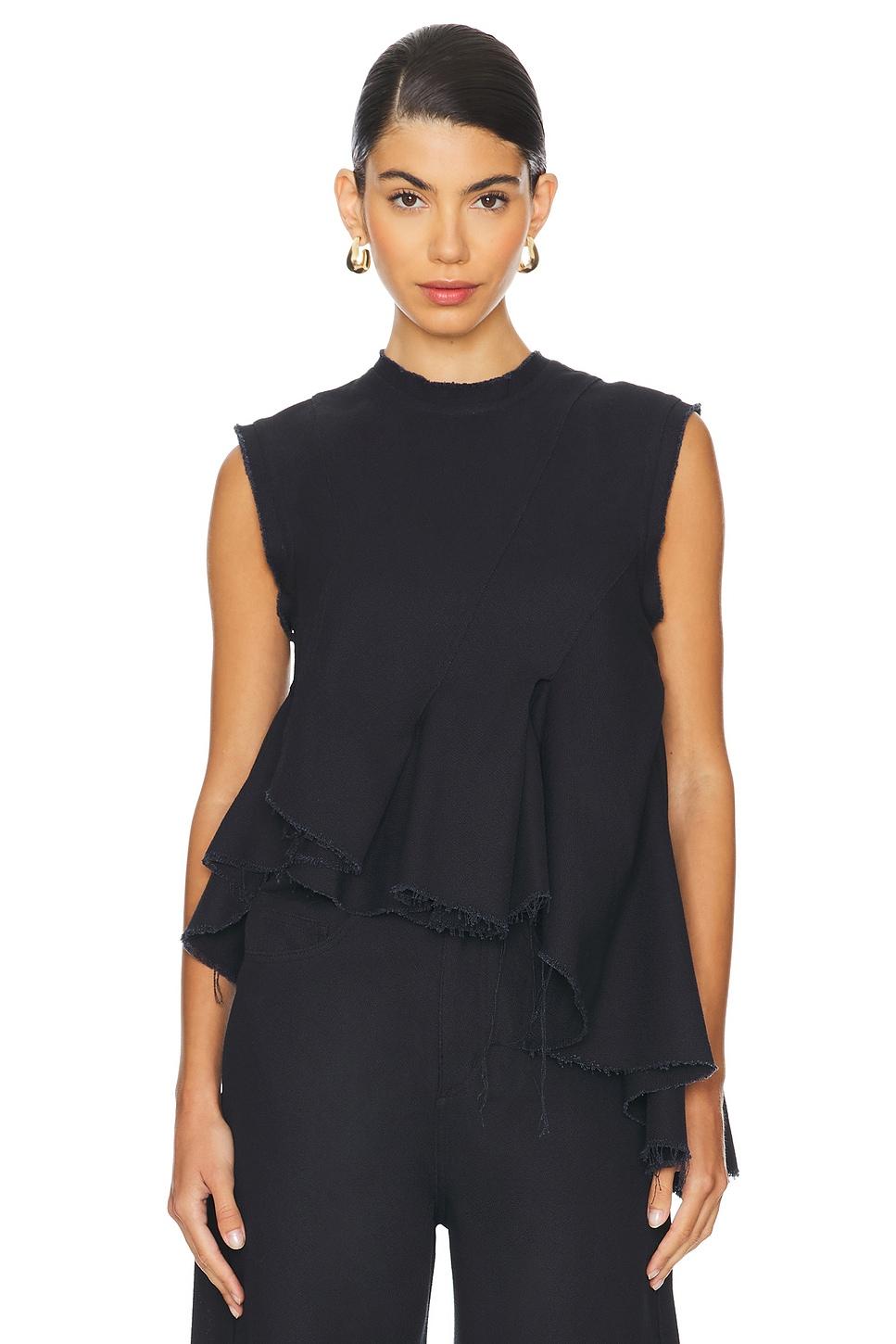 sleeveless top with asymmetric flounce hem