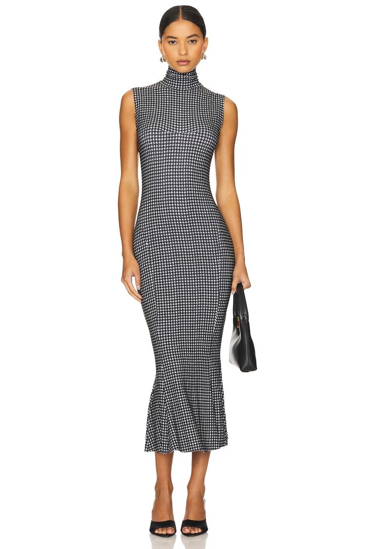 sleeveless turtleneck fishtail dress