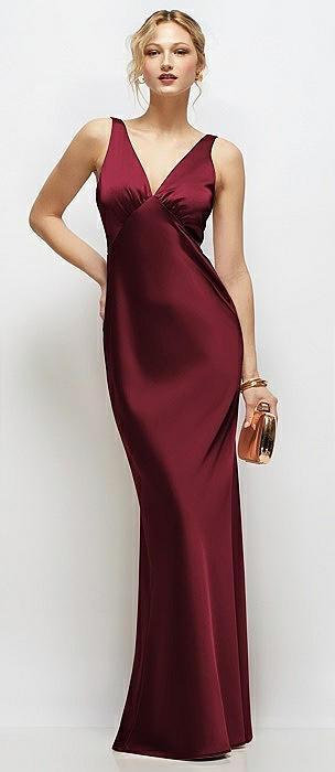 sleeveless v-neck stretch satin bias slip maxi dress