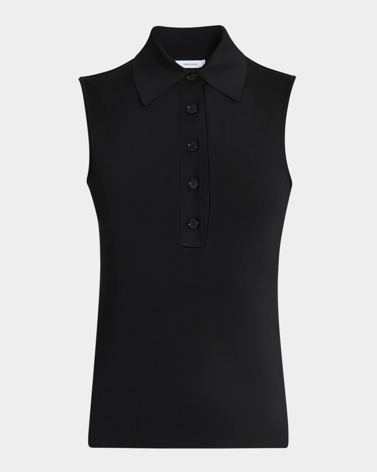 sleeveless viscose knit polo top