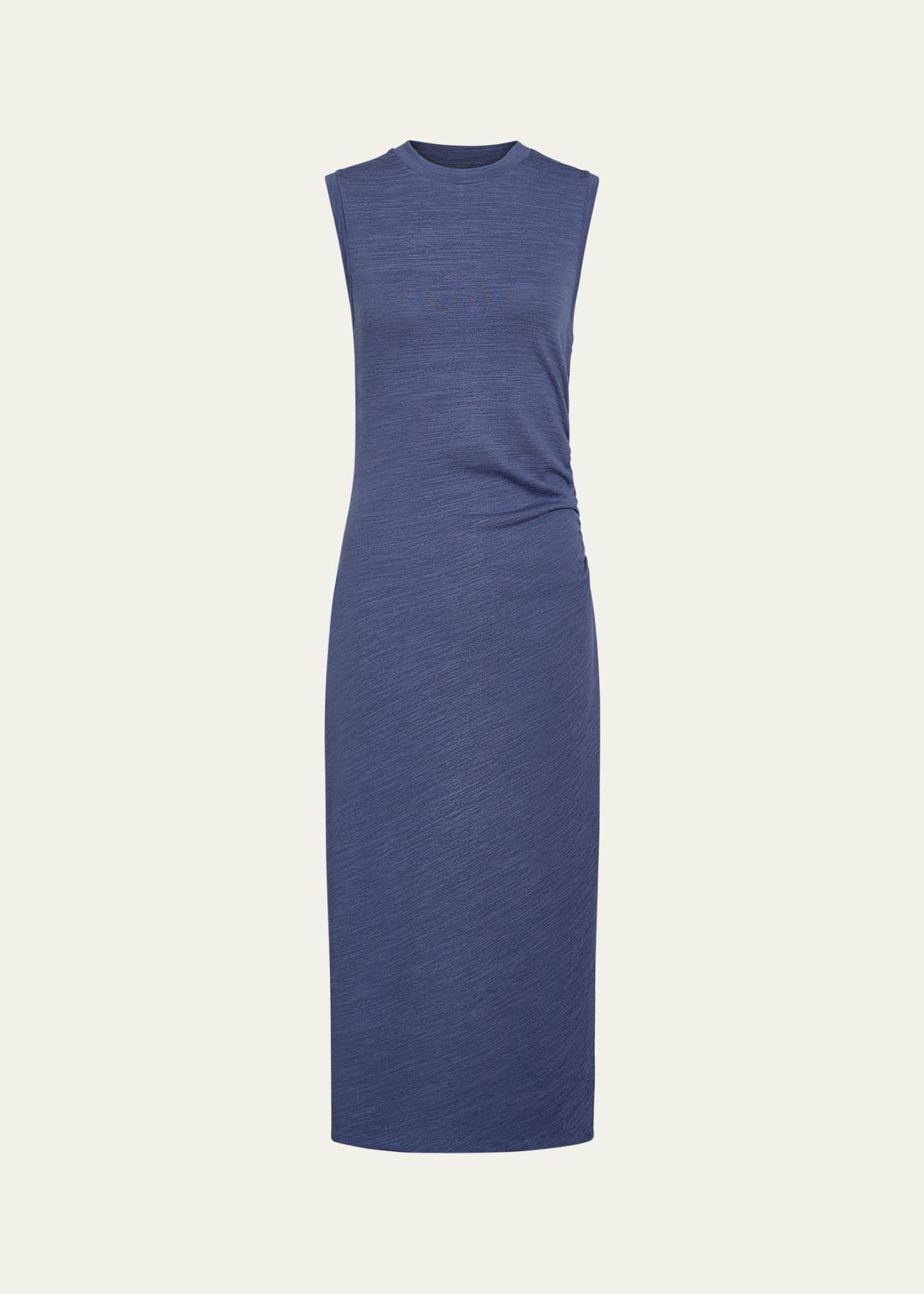 sleeveless waist-gathered midi dress