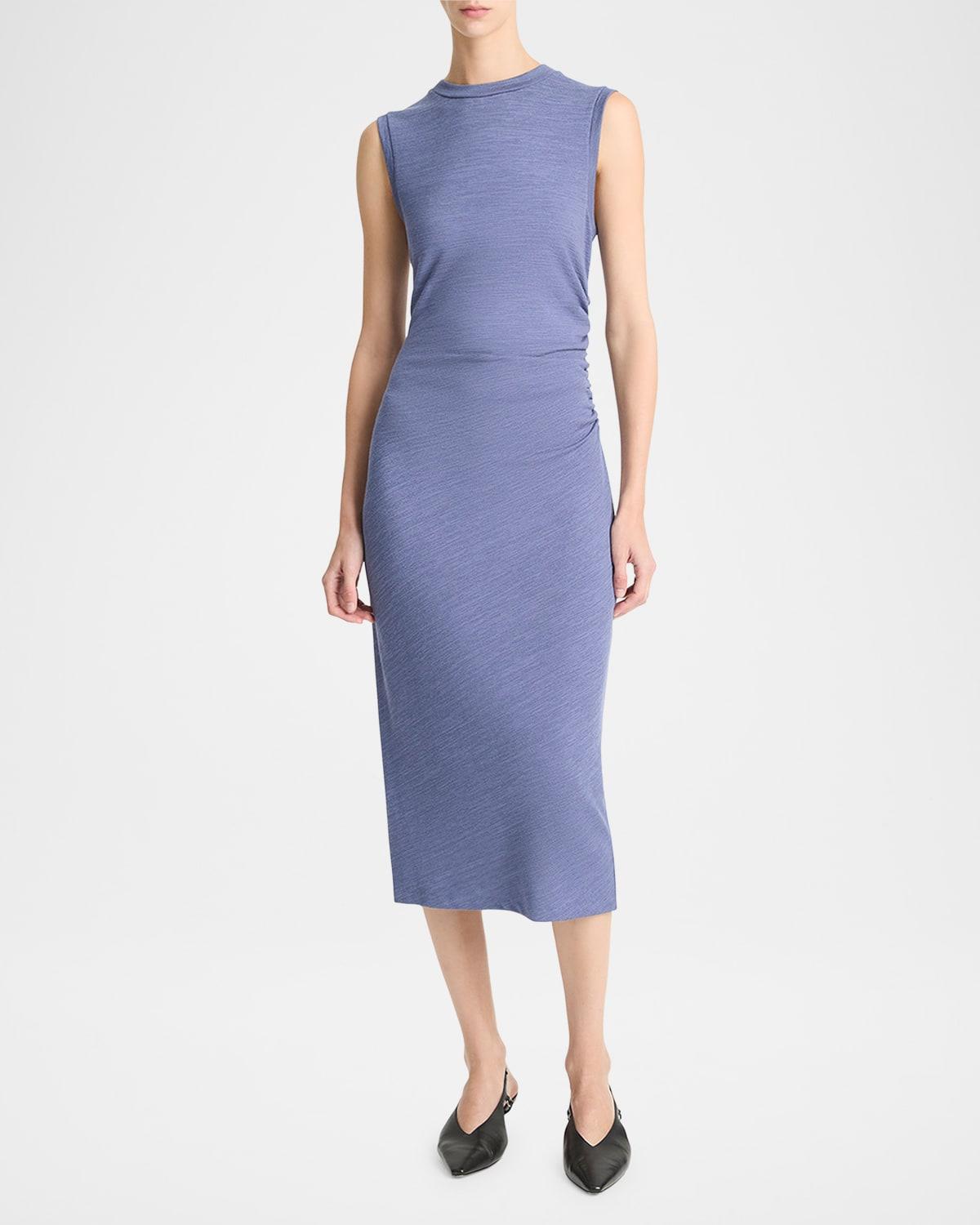 sleeveless waist-gathered midi dress
