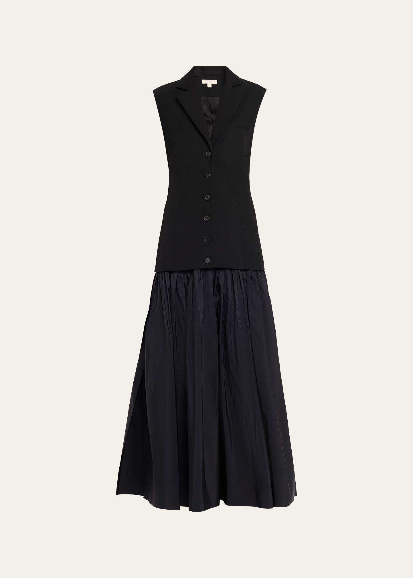 sleeveless waistcoat silk faille maxi dress