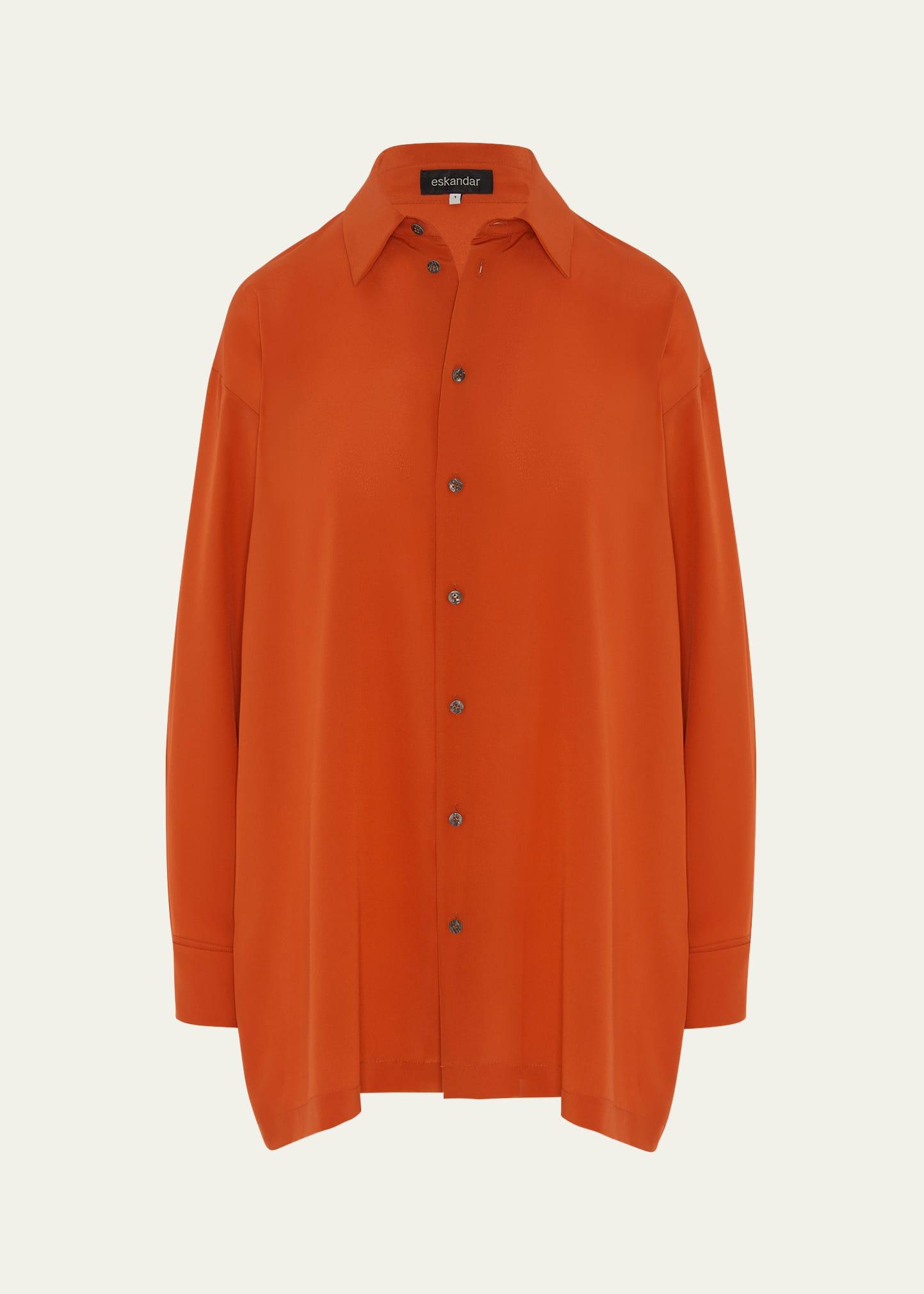 slim a-line back pleat shirt with collar (long plus length)