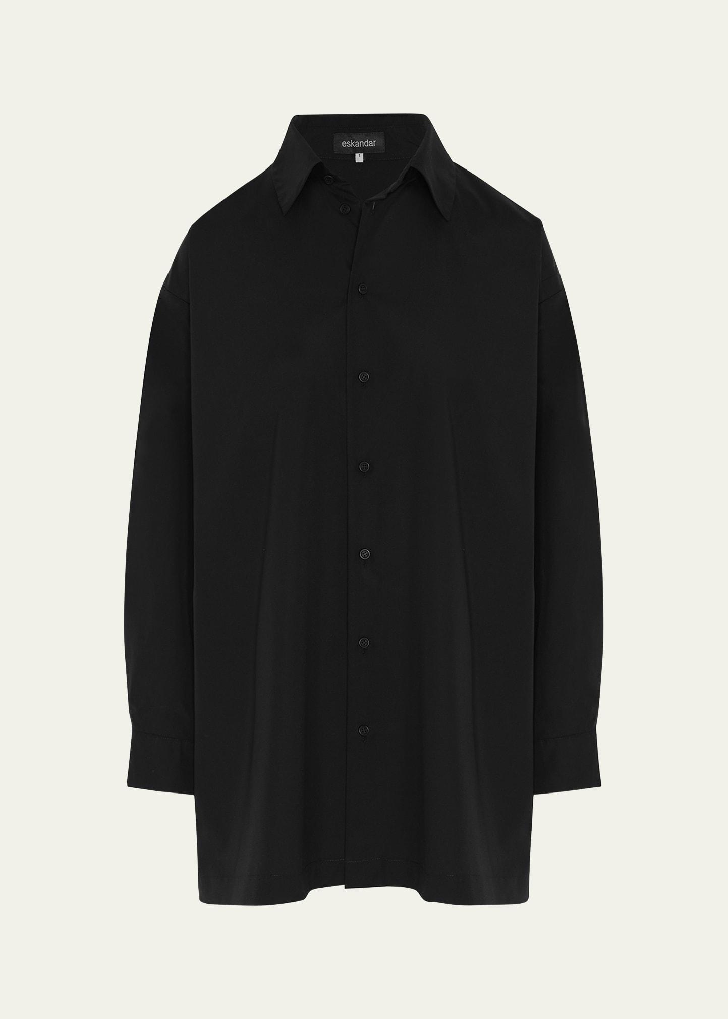 slim a-line back pleat shirt with collar (long plus length)