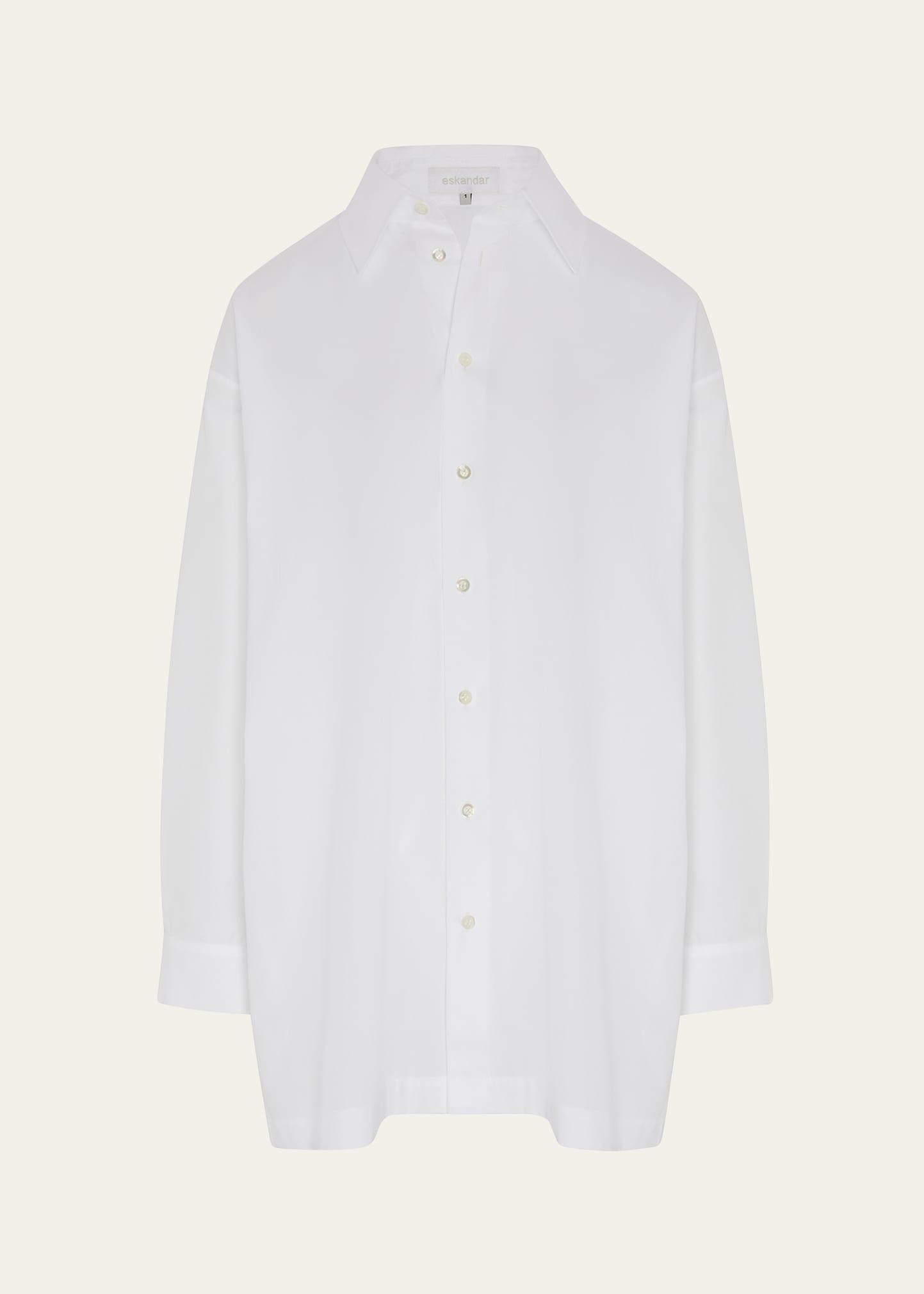 slim a-line back pleat shirt with collar (long plus length)