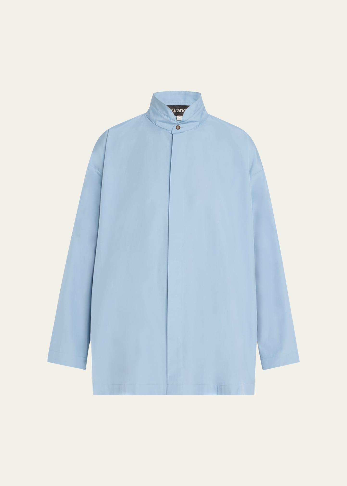 slim a-line double stand collar shirt with stepped insert (long length)