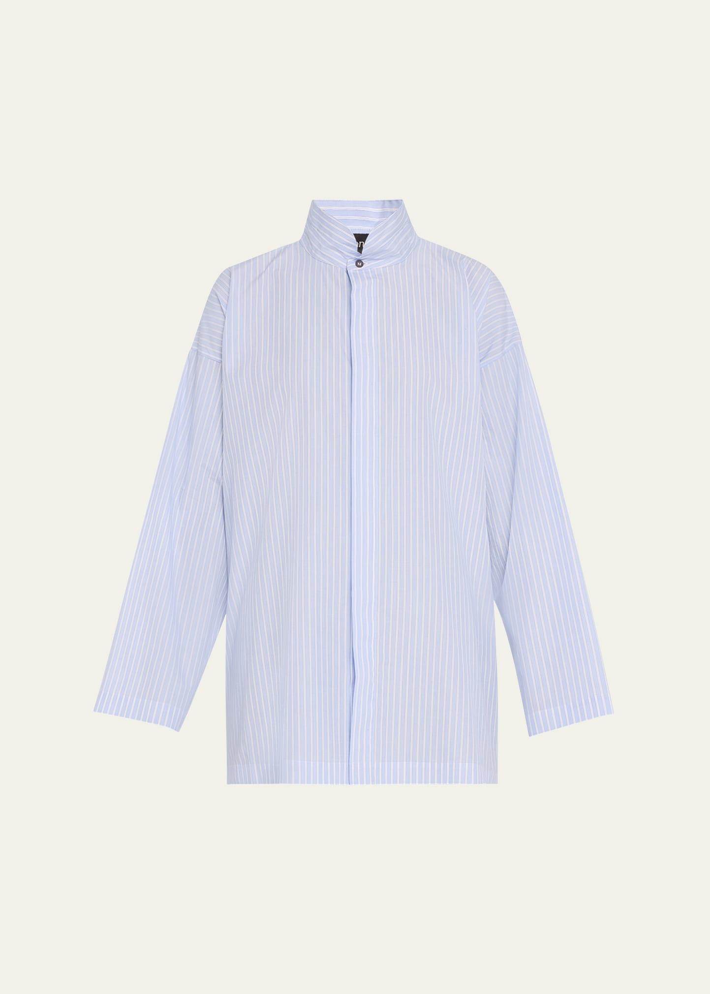 slim a-line double stand collar shirt with stepped insert (long length)