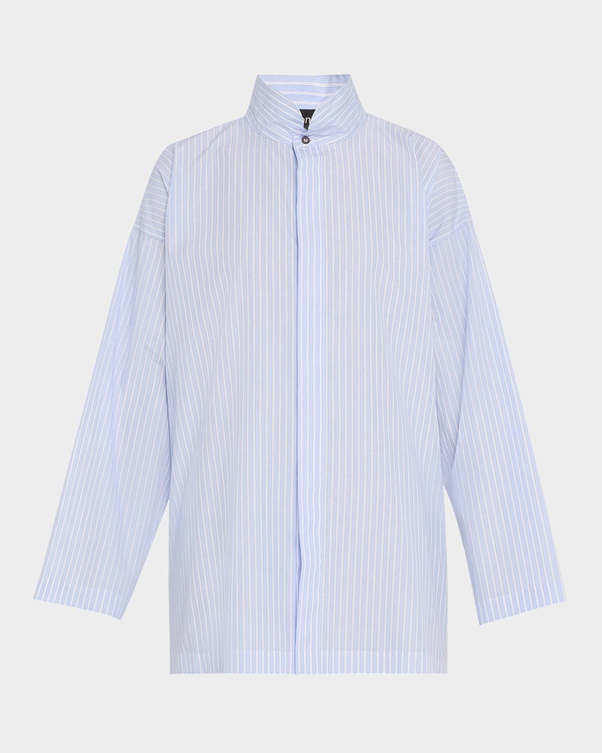 slim a-line double stand collar shirt with stepped insert (long length)