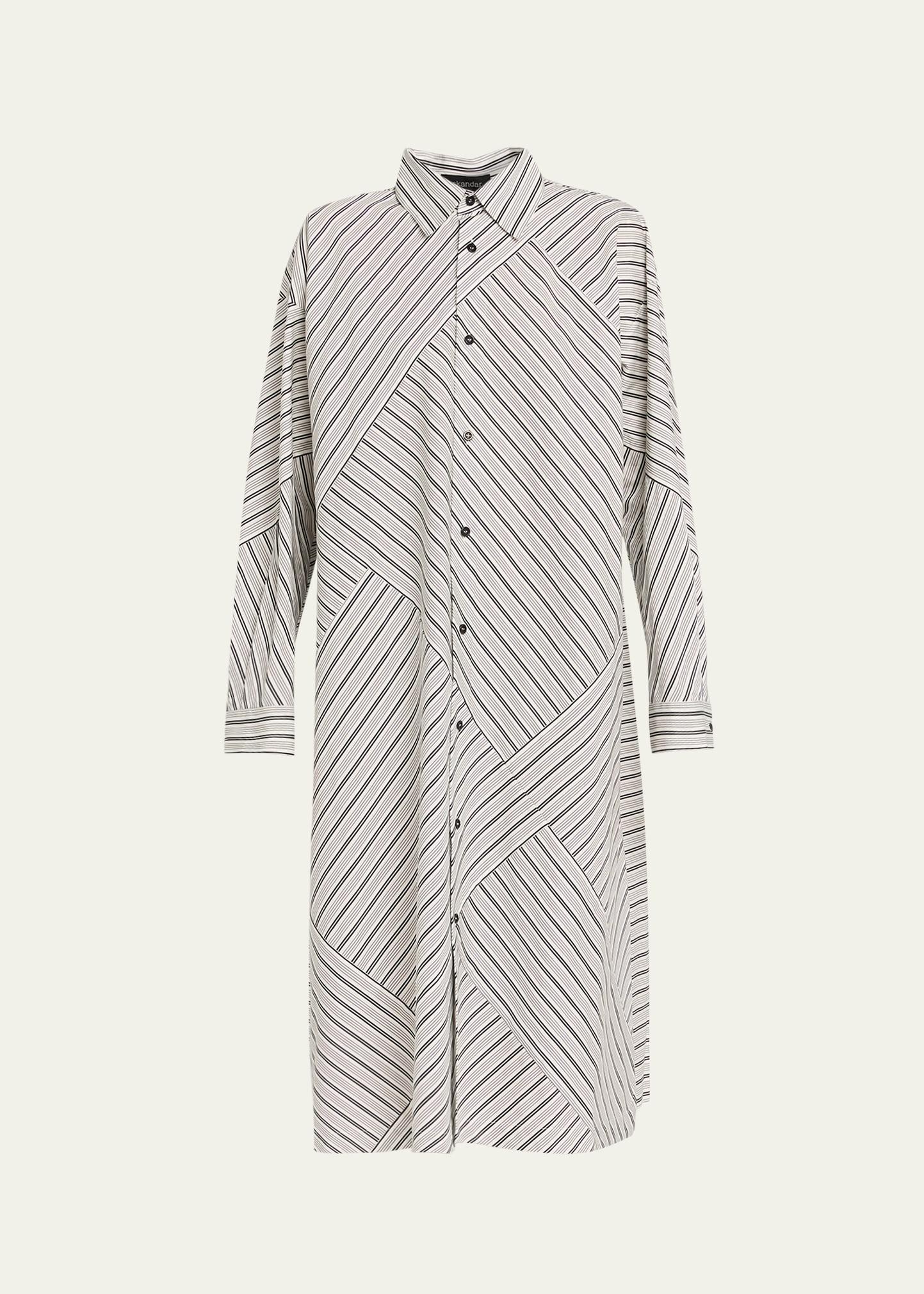 slim a-line long-sleeve midi shirtdress with collar and stepped insert