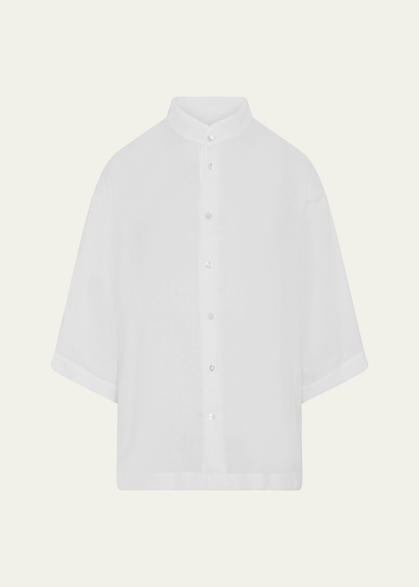 slim collarless short-sleeve shirt (regular length)