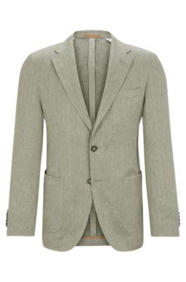 slim-fit blazer in herringbone linen and silk- light green men's sport coats