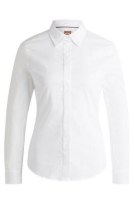 slim-fit blouse in poplin- white women's business blouses