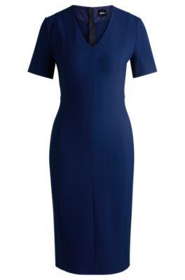 slim-fit business dress in stretch fabric- light blue women's business dresses