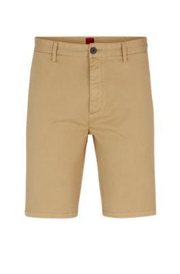 slim-fit chino shorts in stretch-cotton gabardine- beige men's shorts