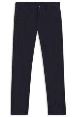 slim-fit chinos in stretch-cotton satin- dark blue men's casual pants