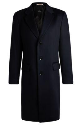 slim-fit coat in cashmere- dark blue men's formal coats