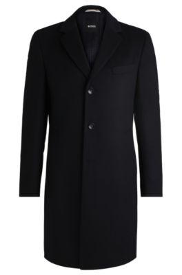 slim-fit coat in wool and cashmere- dark blue men's formal coats