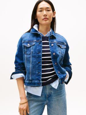 slim fit dark wash stretch-denim jacket