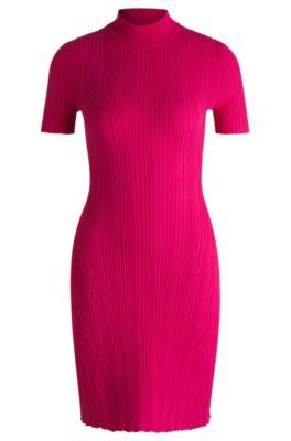 slim-fit dress in irregular-rib crepe- pink women's knitted dresses