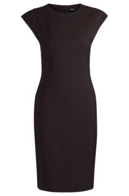 slim-fit dress in virgin wool with cap sleeves- light red women's business dresses