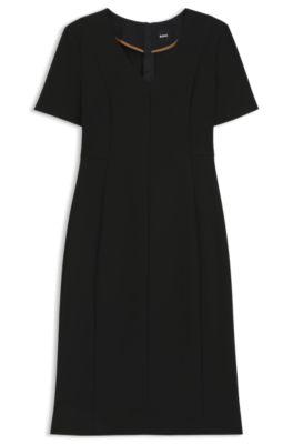 slim-fit dress with full rear zip- black women's business dresses