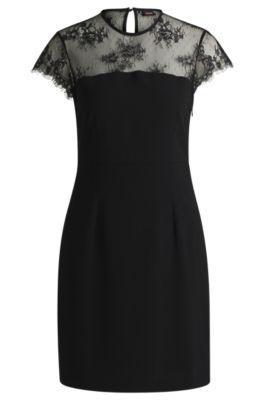 slim-fit dress with lace insert- black women's business dresses