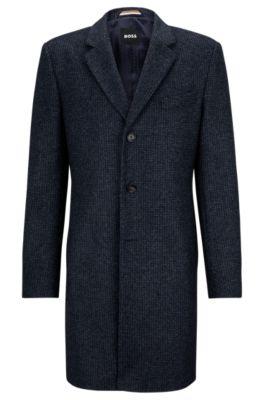 slim-fit formal coat in patterned jersey- dark blue men's formal coats