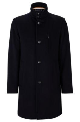 slim-fit formal coat in virgin wool and cashmere- dark blue men's formal coats
