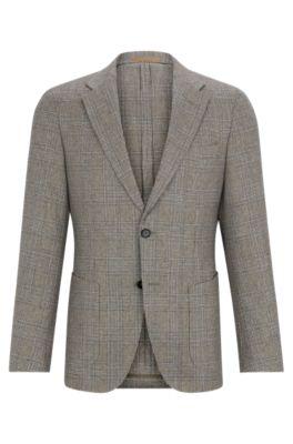 slim-fit jacket in checked silk and wool- light green men's sport coats