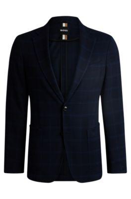 slim-fit jacket in checked stretch cloth- dark blue men's sport coats