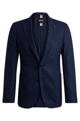 slim-fit jacket in melange stretch cloth- dark blue men's sport coats