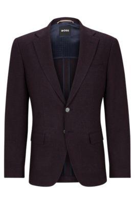 slim-fit jacket in micro-pattern stretch cloth- dark red men's sport coats
