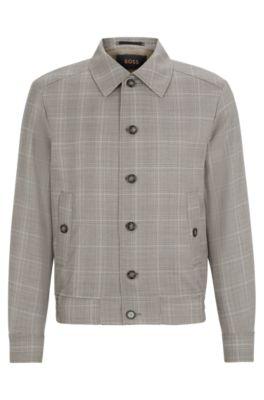 slim-fit jacket in water-repellent checked wool- light green men's sport coats
