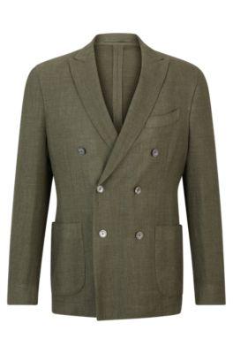 slim-fit jacket in wool, silk and linen- light green men's sport coats