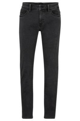slim-fit jeans in black stretch denim- silver men's jeans