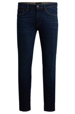 slim-fit jeans in fresh-blue comfort-stretch denim- dark blue men's jeans
