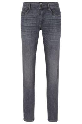 slim-fit jeans in lightweight gray comfort-stretch denim- grey men's jeans
