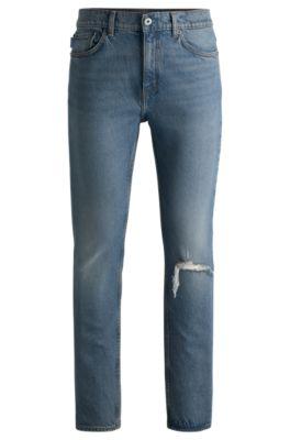 slim-fit jeans in mid-blue comfort-stretch denim- turquoise men's jeans