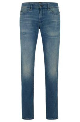 slim-fit jeans in super-soft blue stretch denim- turquoise men's jeans