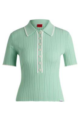 slim-fit knit polo top- light green women's casual tops