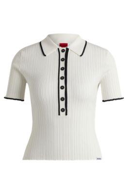 slim-fit knit polo top- white women's casual tops